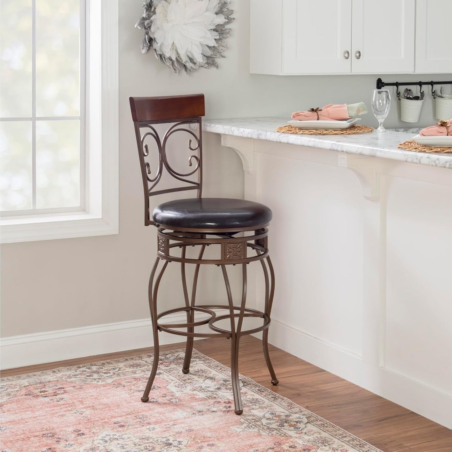 Company Back Scroll  Big and Tall Barstool, Bar Height, Dark