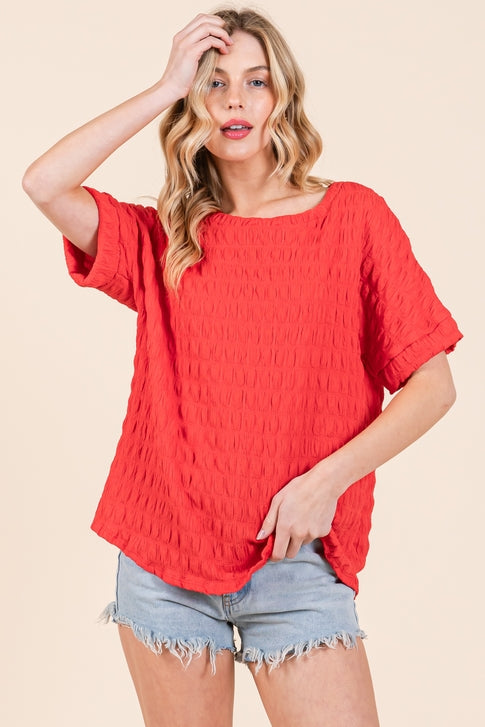 RED TEXTURED KNIT TOP | Solid / S