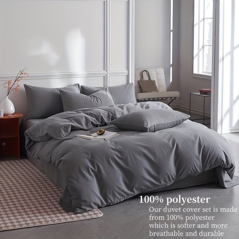 Dark Grey Microfiber Duvet Cover Set with Zipper
