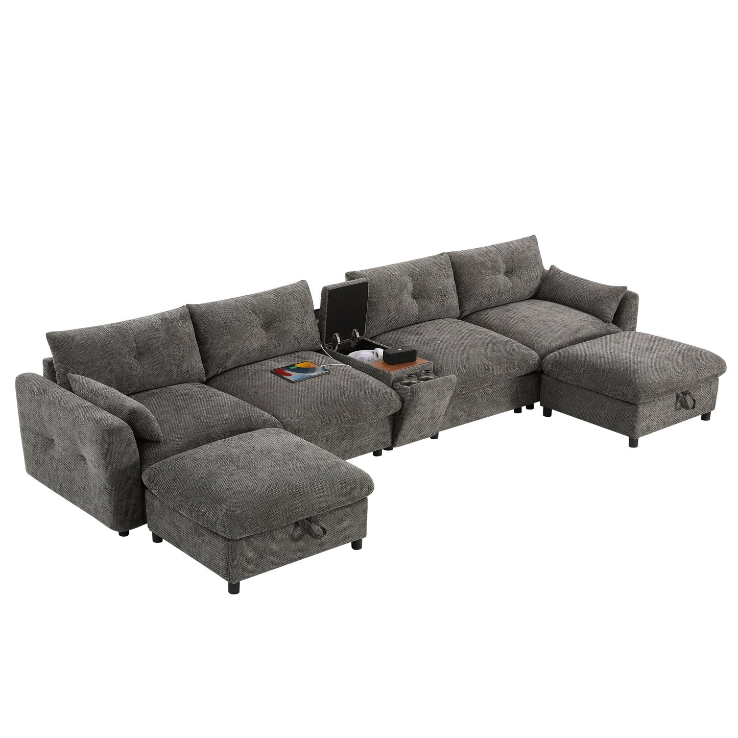 142'' Modular Sectional Sofa with Movable Storage Ottoman and