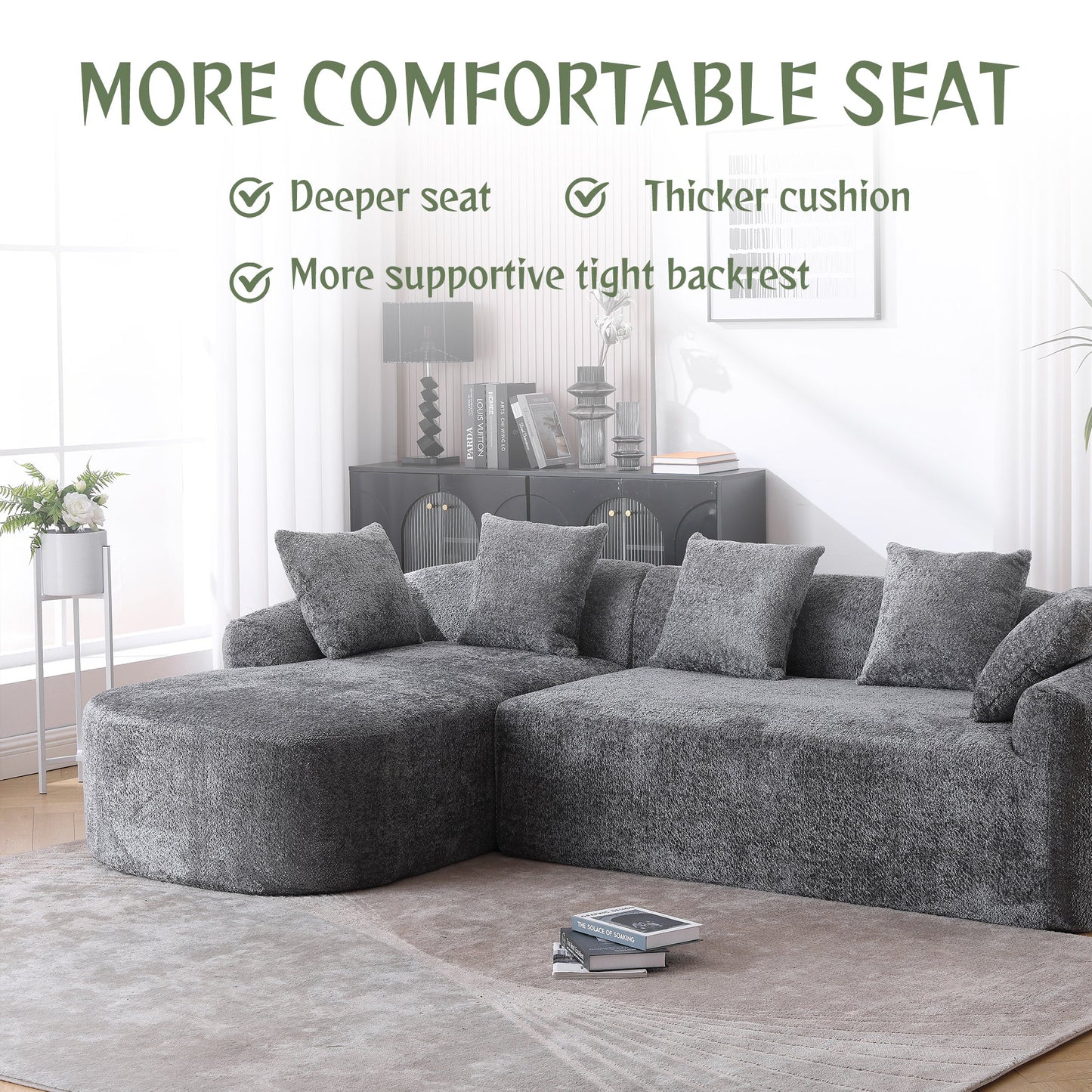 Boucle Sofa 3 Seater for Living Room Oversized Comfy Sofa L-Shape Sofa