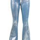 Metallic Bell Bottom Jean in Blue - Inseam 32\"