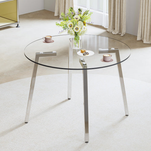 Modern Minimalist Style Round Transparent Tempered Glass Table,
