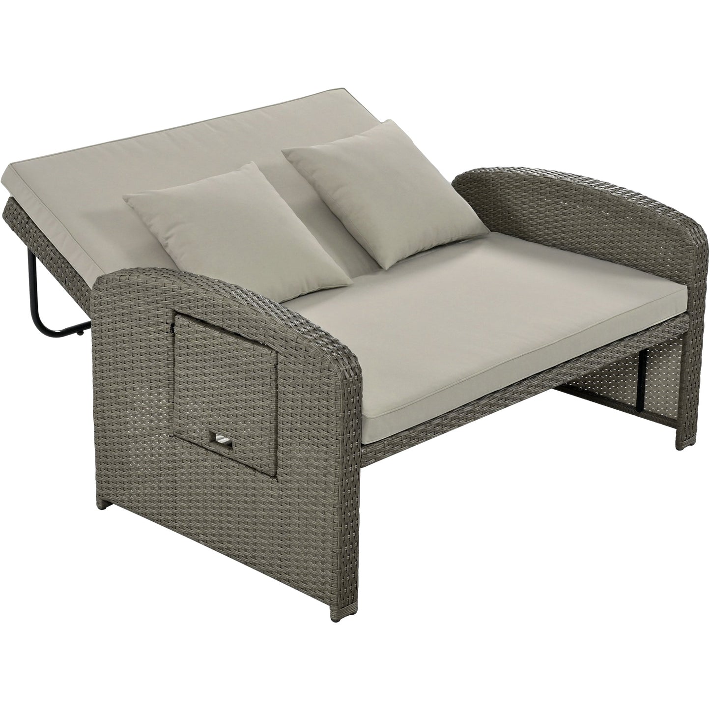 PE Wicker Rattan Double Chaise Lounge, 2-Person Reclining Daybed with