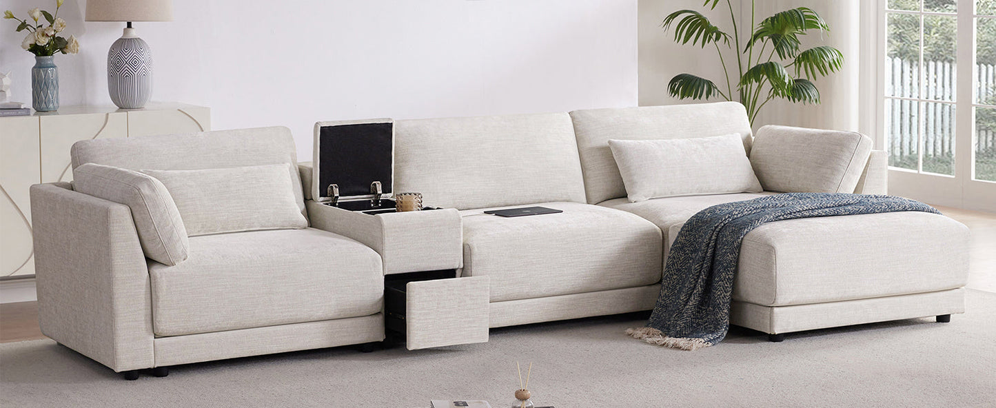 124'' Modular Sectional Sofa with Storage Console and Movable