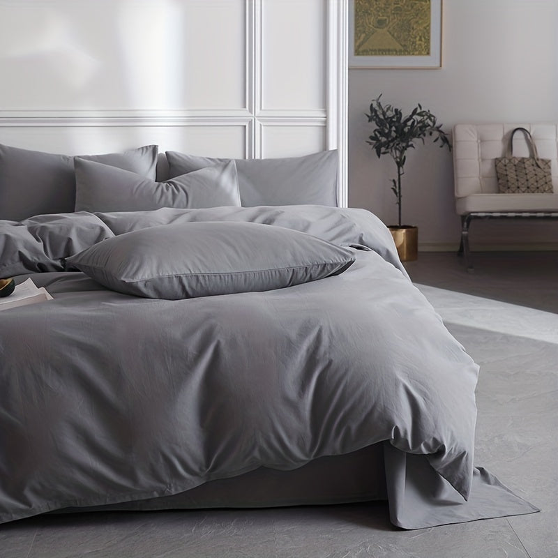 Dark Grey Microfiber Duvet Cover Set with Zipper