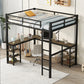 Full Metal Loft Bed With Desk And Shelves, Loft Bed With Ladder And