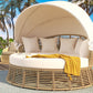 Outdoor Patio Rattan Round Daybed with Retractable Canopy, Wicker