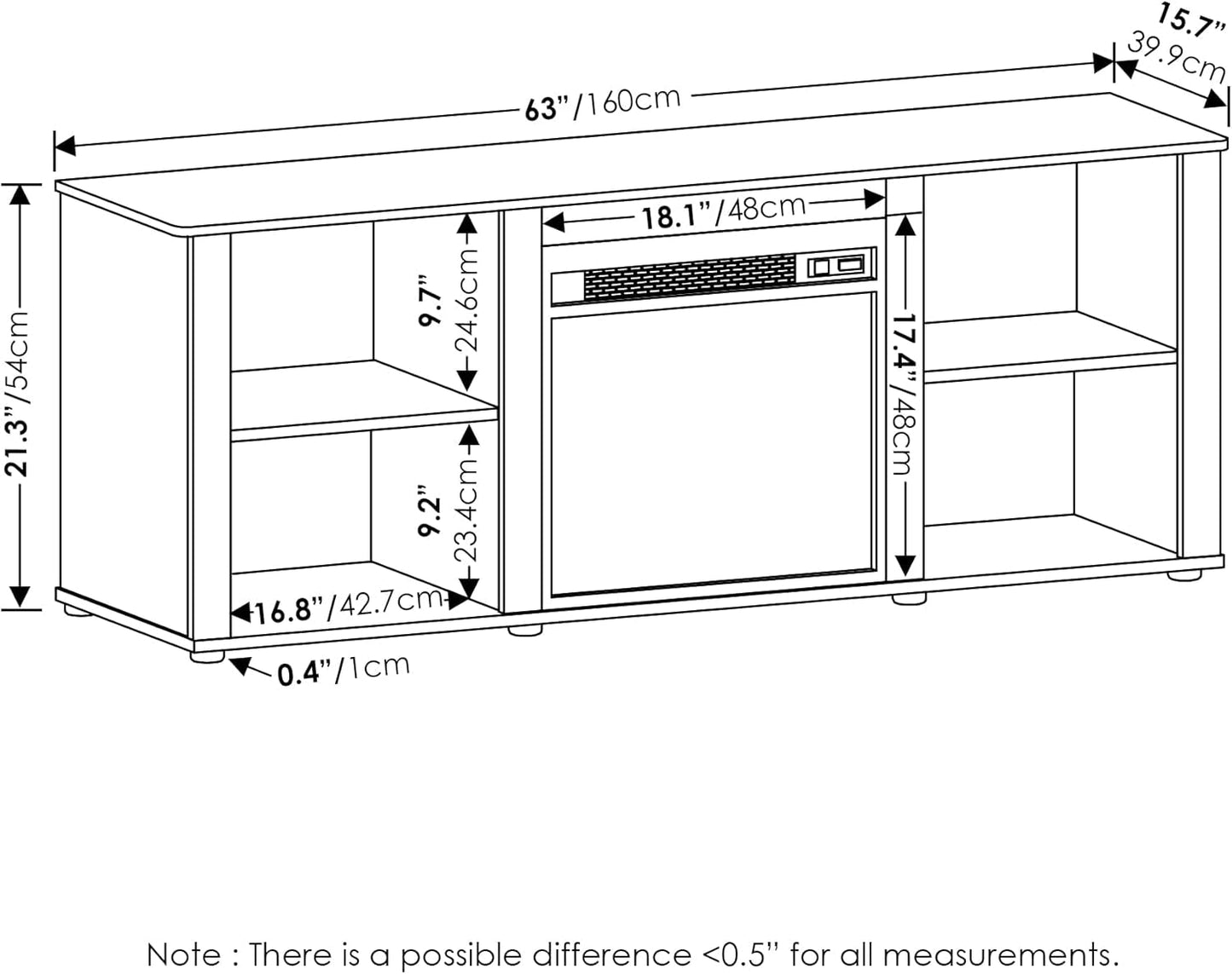 Classic 70 Inch TV Stand with Fireplace, French Oak Grey