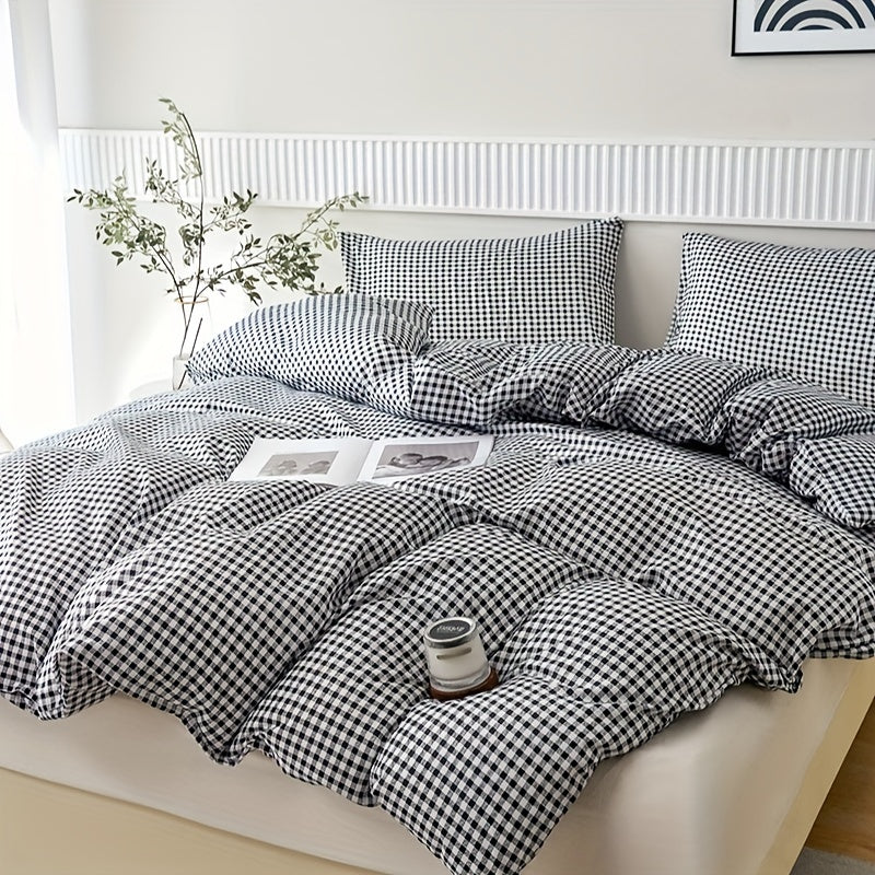 Plaid Quilt Cover 3Piece Bedding Set