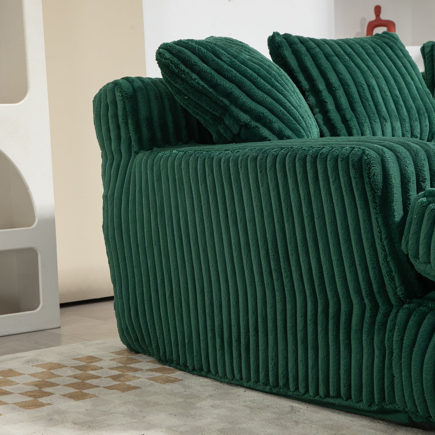 Corduroy lazy sofa With 3 back pillows,Comfy Sofa- Deep Seat Couch for