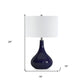 25" Navy Blue Glass Gourd Table Lamp With White Drum Shade