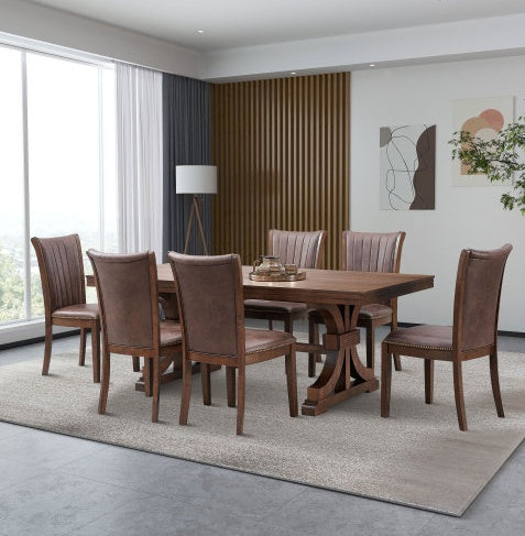 78.74 Rectangular Rubber Wood Dining Table For 6-8 With Wooden Trestle
