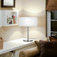 24" Nickel Metal Two Light Table Lamp With White Empire Shade