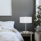 24" Nickel Metal Two Light Table Lamp With White Empire Shade