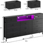 Long Dresser with Charging Station and LED Lights
