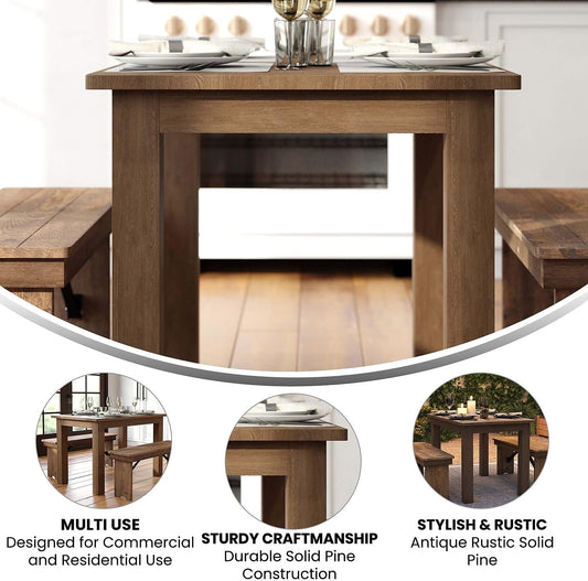 HERCULES 46" X 30" Rustic Solid Pine Dining Table