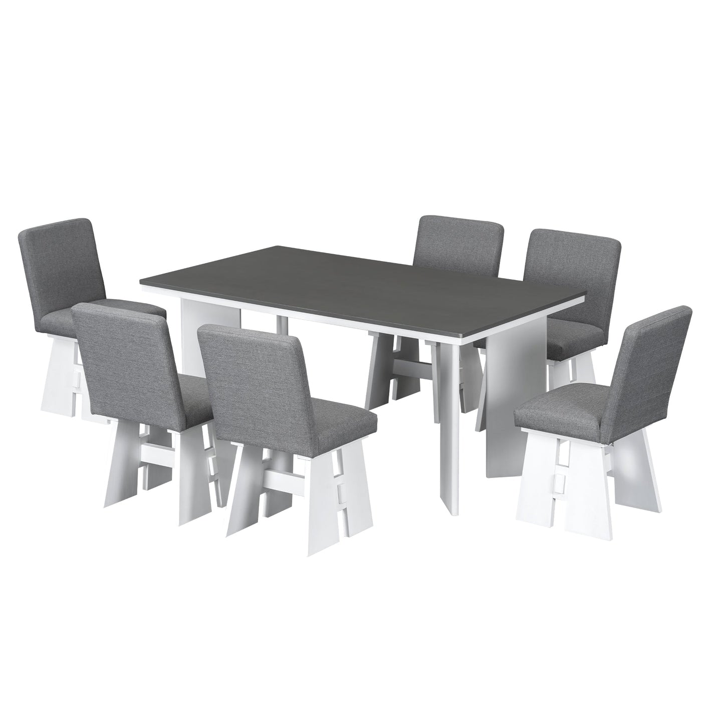 Modern 7-Piece Dining Table Set with 6 Upholstered Dining Chairs, Dark