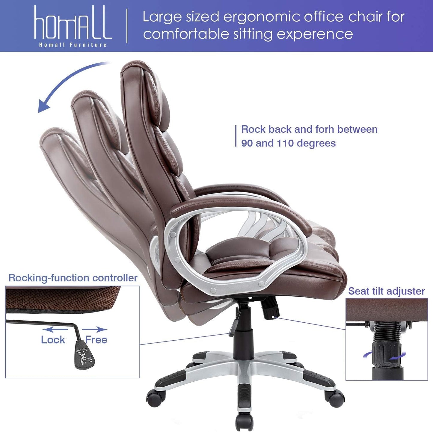 Office Chair High Back Computer Chair Ergonomic Desk Chair, PU Leather