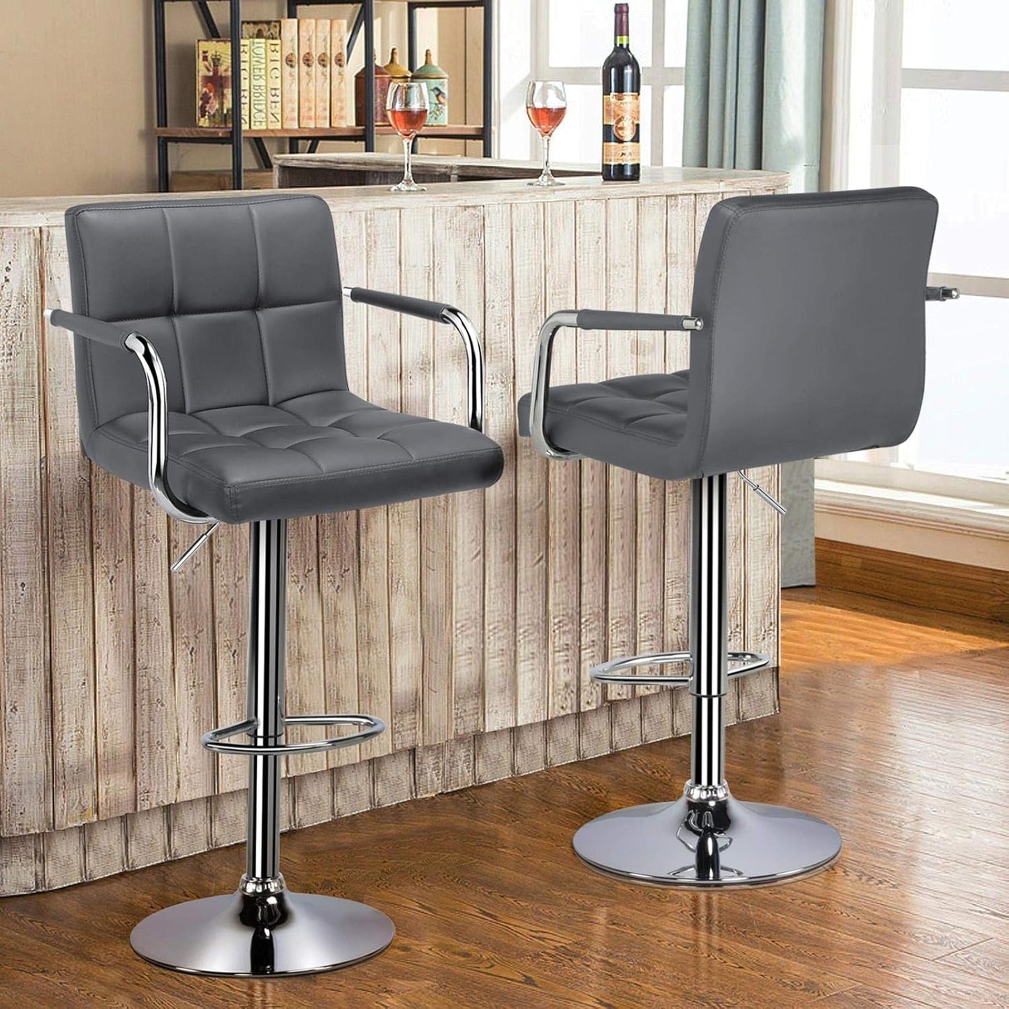 Bar Stools, Adjustable PU Leather Swivel Barstools, Modern Counter