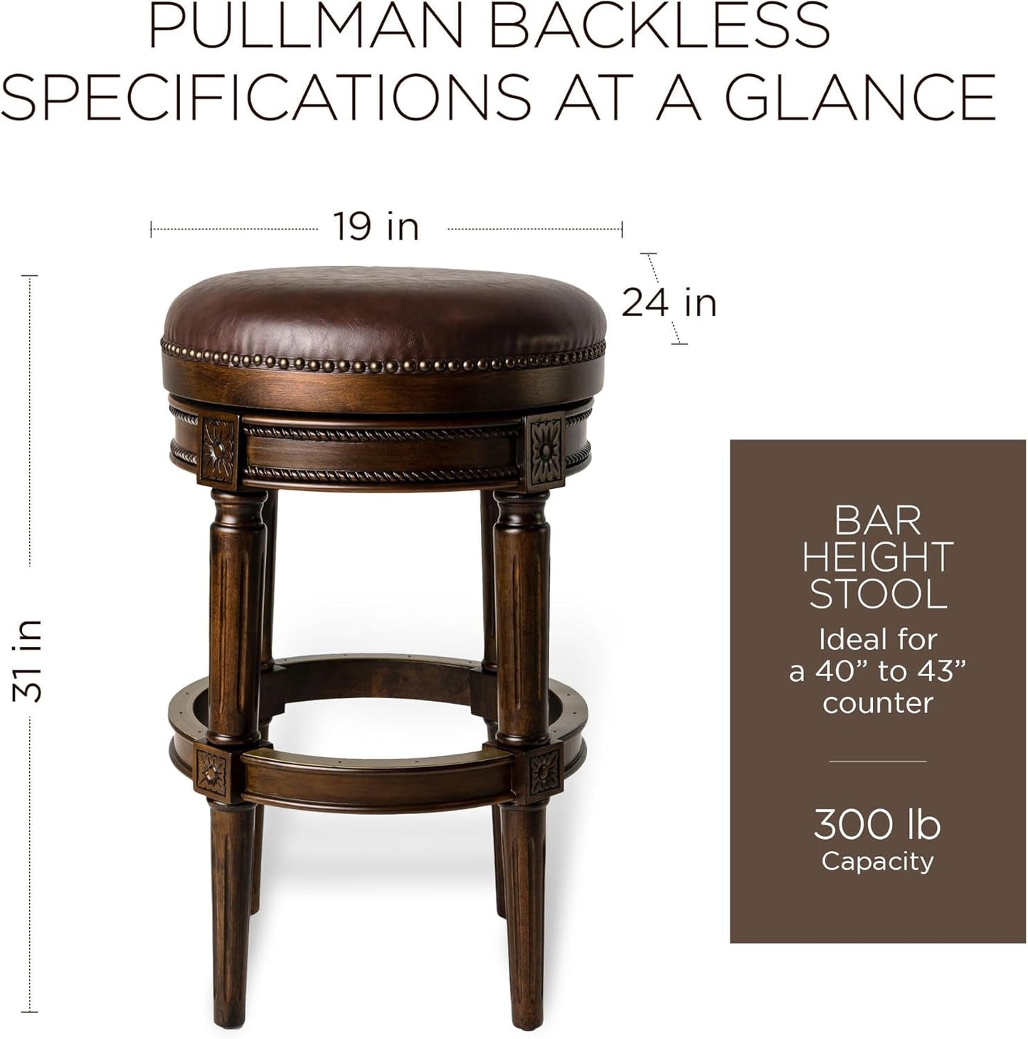 Pullman 31 Inch Tall Bar Height Upholstered Backless Barstool in Dark