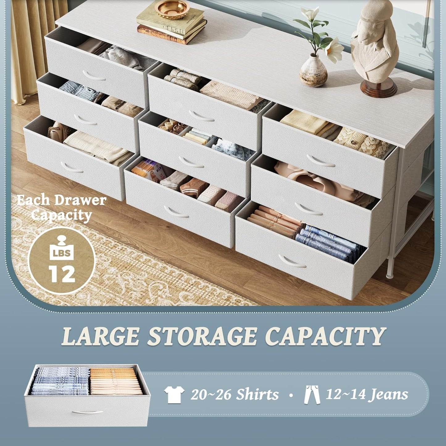 9 Drawer Dresser and TV Stand for Large Storage
