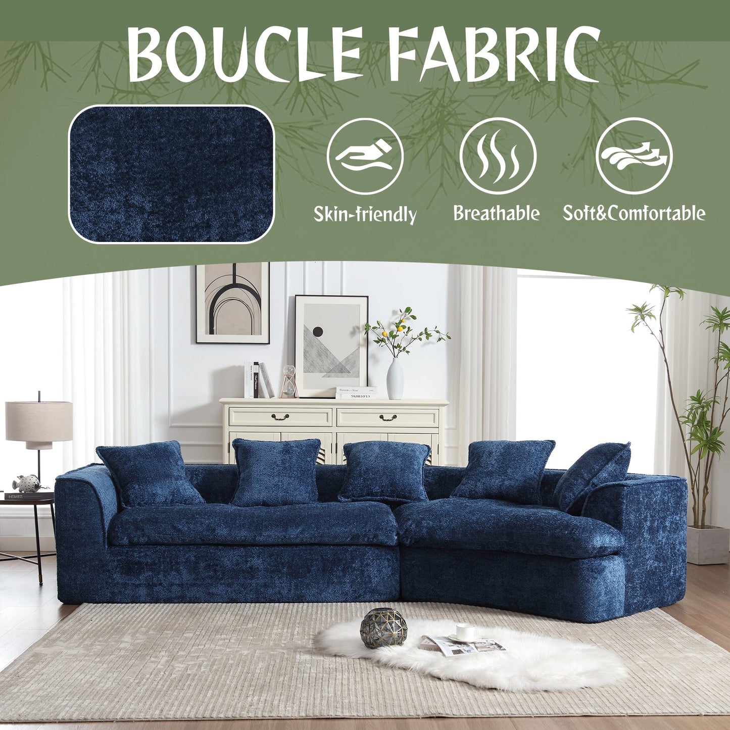 Boucle Sofa 3 Seater for Living Room Oversized Comfy Sofa unique