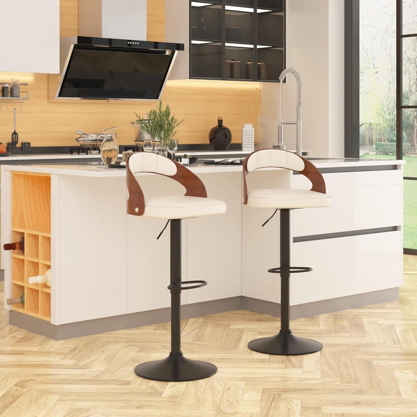 Bar Stool Set of 2, Counter Height Stools with Bentwood