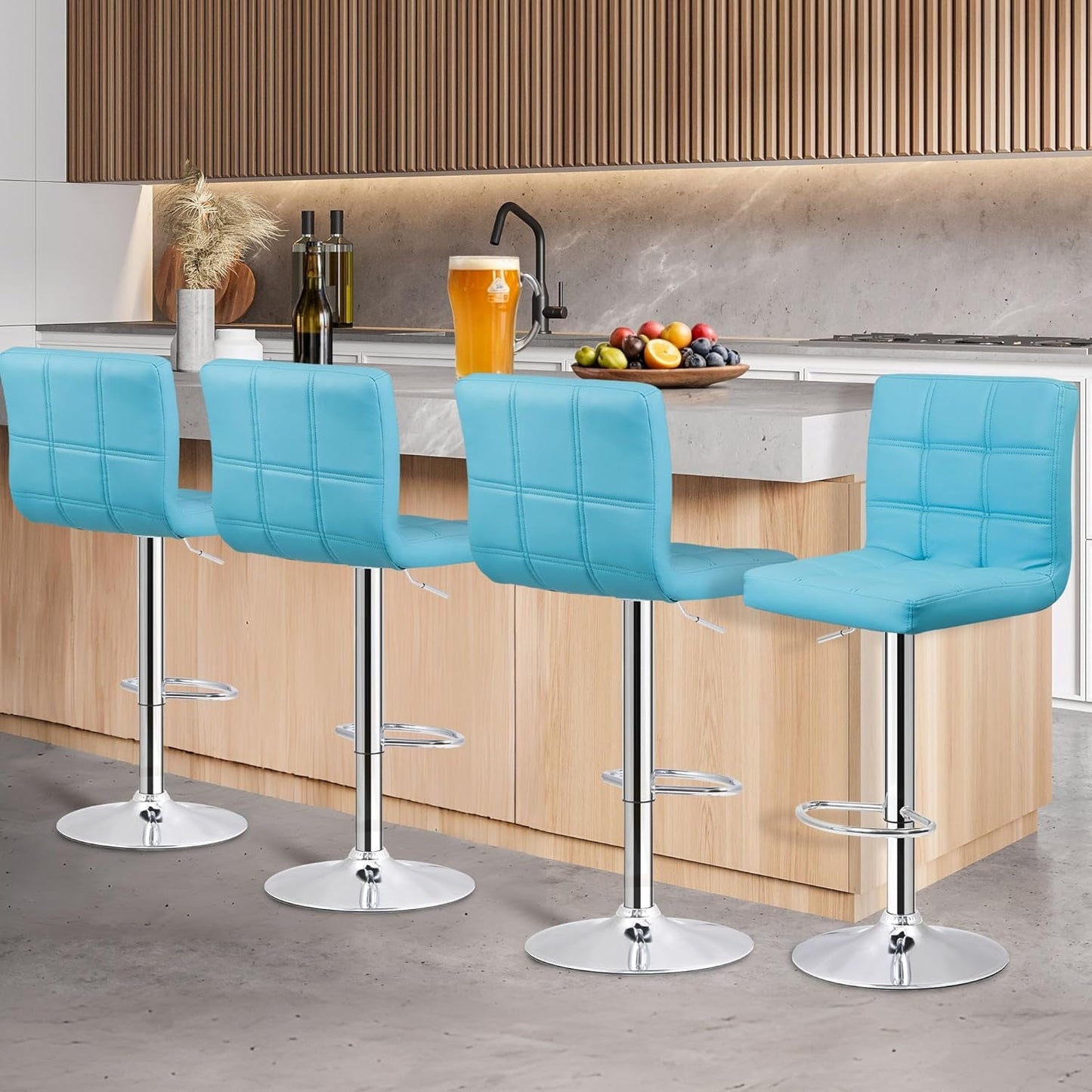 Set of 4 Adjustable Swivel Barstools, Modern PU Leather Kitchen