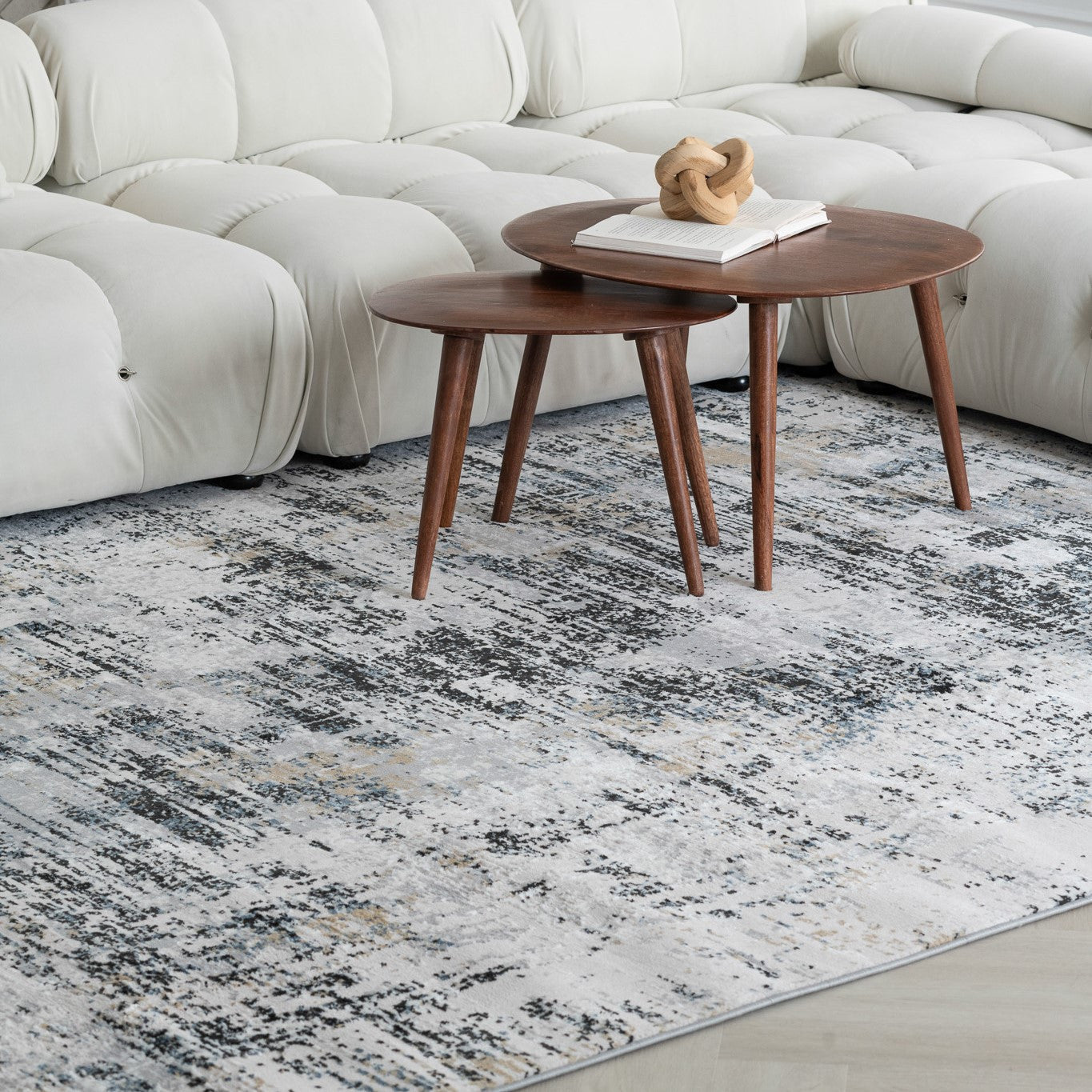 7' X 10' Beige Gray and White Abstract Area Rug
