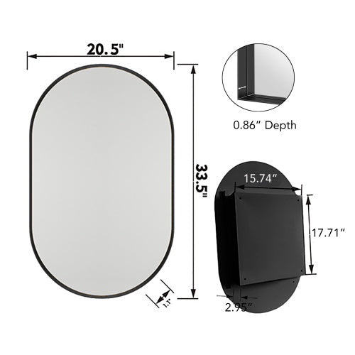 20x34 Inch Oval Recessed Metal Frame Bathroom Wall Cabinet With Mirror