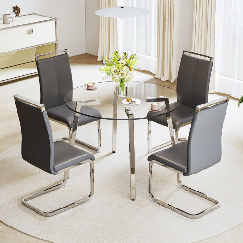 Modern Minimalist Style Round Transparent Tempered Glass Table,