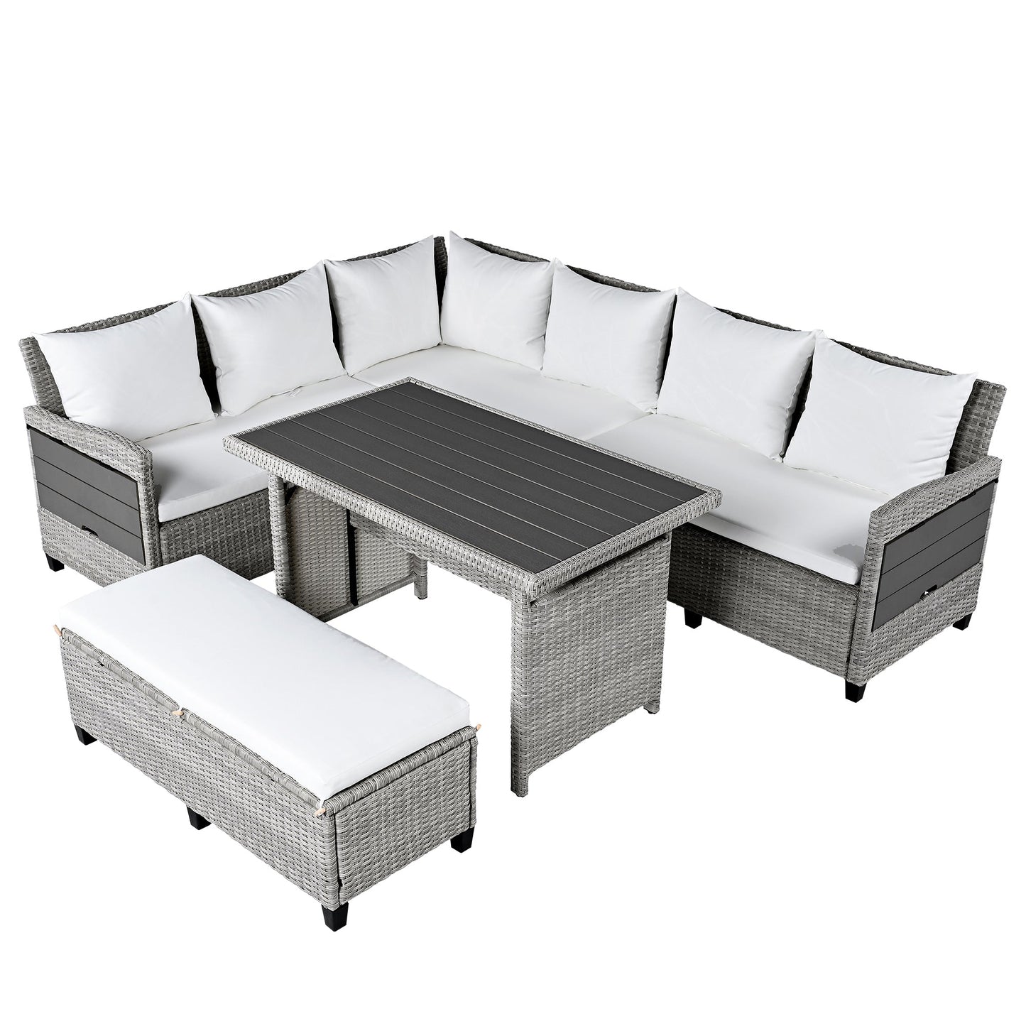 5-Piece Outdoor Patio Rattan Sofa Set, Sectional PE Wicker L-Shaped