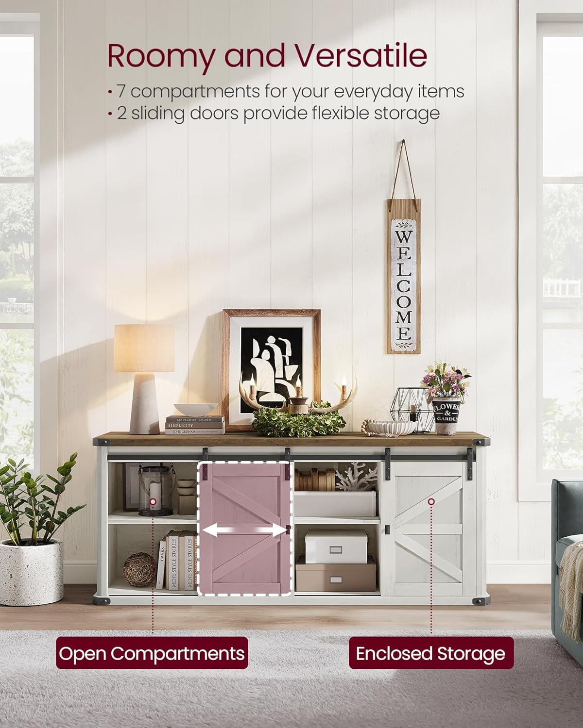 TV Stand for Tvs up to 65 Inches, Farmhouse Entertainment Center with
