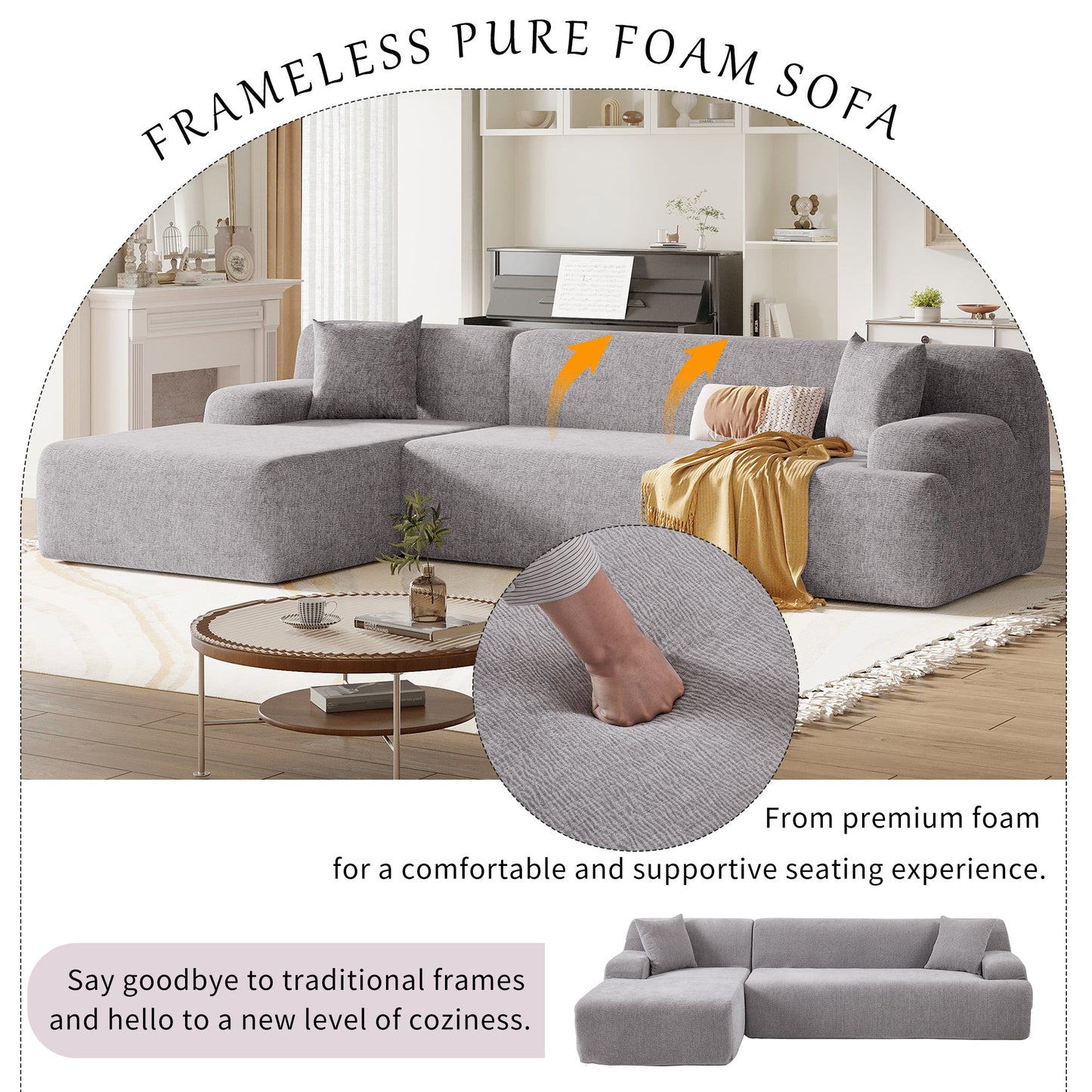 Modern Large L-Shape Modular Sectional Sofa for Living Room, Bedroom,