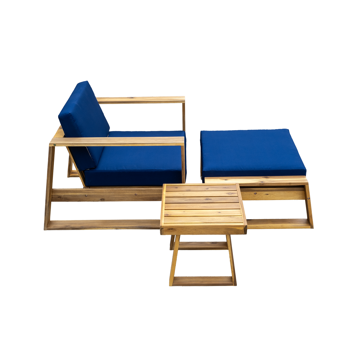 Acacia Wood Outdoor Lounge Set - Chair & Ottoman, Perfect for Patios,