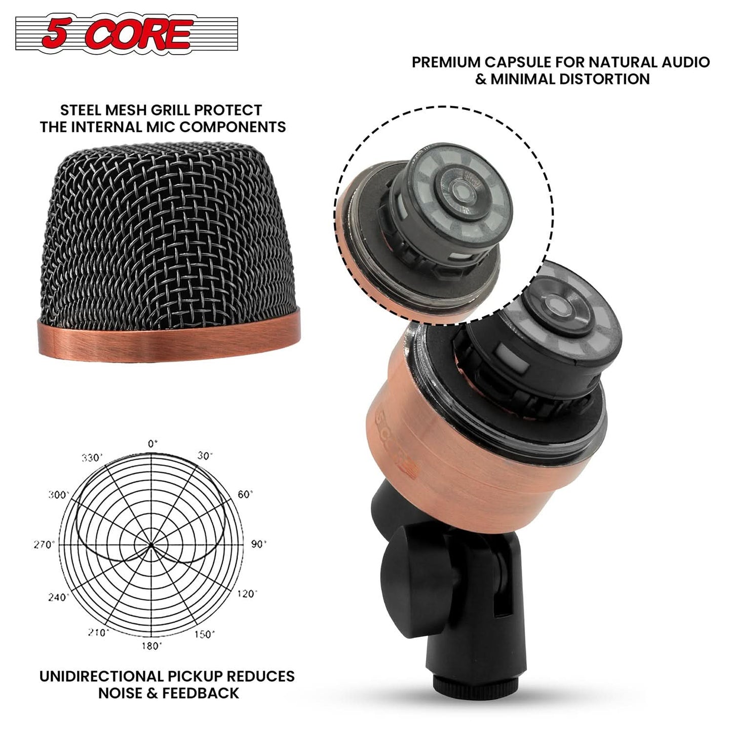 5Core Drum Mic Kit 7 Pcs Kick Bass Tom Snare Dynamic Microphone