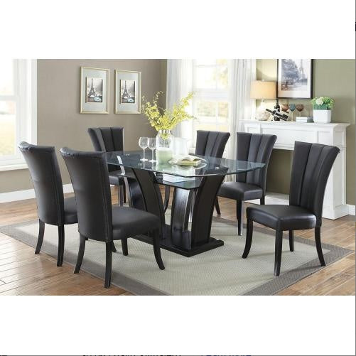 Black Faux Leather Upholstered Lines Back Set Of 2pc Chairs Dining