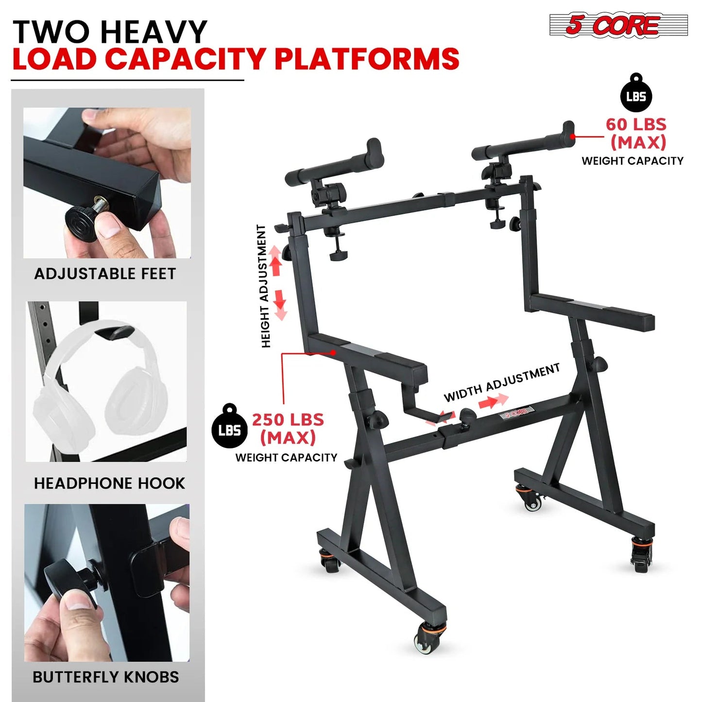 5Core 2 Tier Keyboard Stand Z Style Adjustable Electric Piano Riser