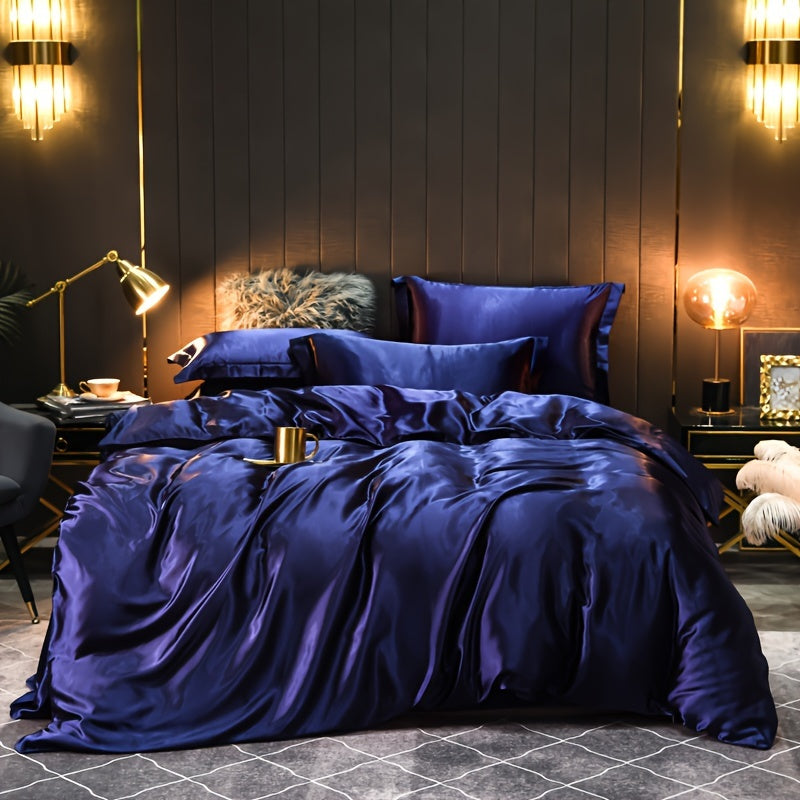 Luxurious Satin 3Piece Duvet Cover Set  Solid Color