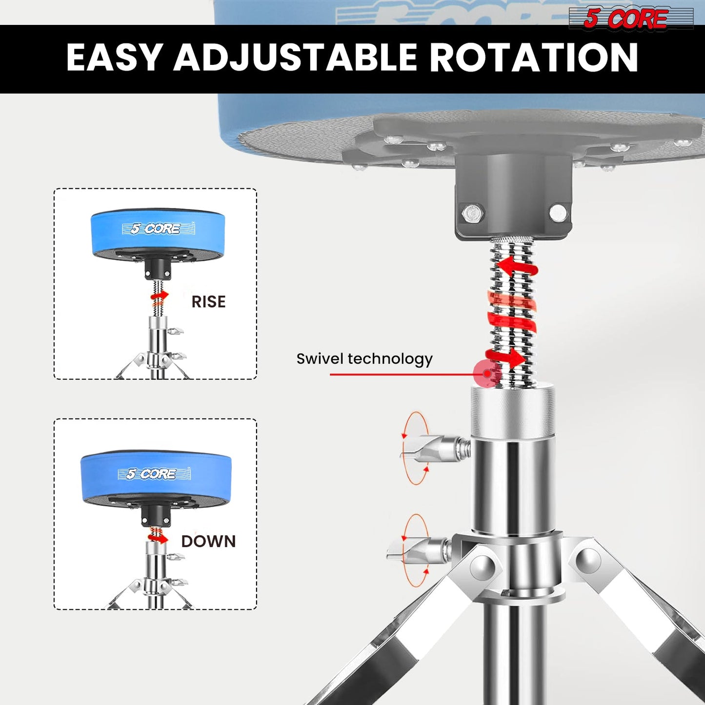 5Core Drum Throne Padded Guitar Stool Swivel Adjustable Drummer Seat