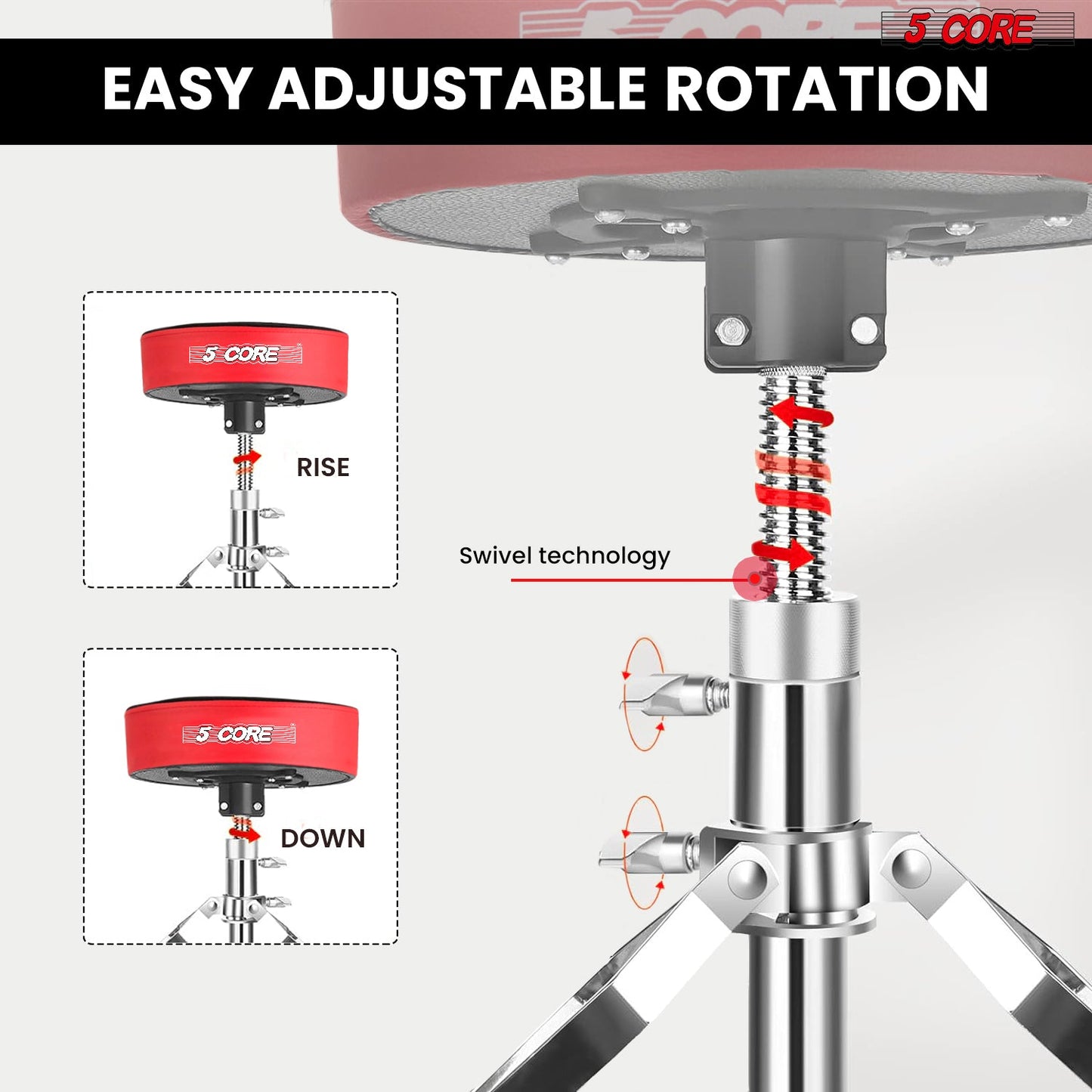 5Core Drum Throne Padded Guitar Stool Swivel Adjustable Drummer Seat