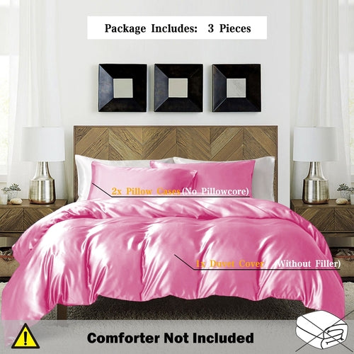 Luxurious Satin 3Piece Duvet Cover Set  Solid Color