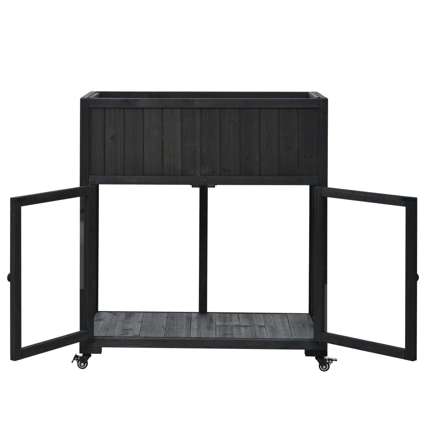 Patio 35.4''x17.7''x37.4'' Mini Wood Cold Frame, Compact 2 Doors