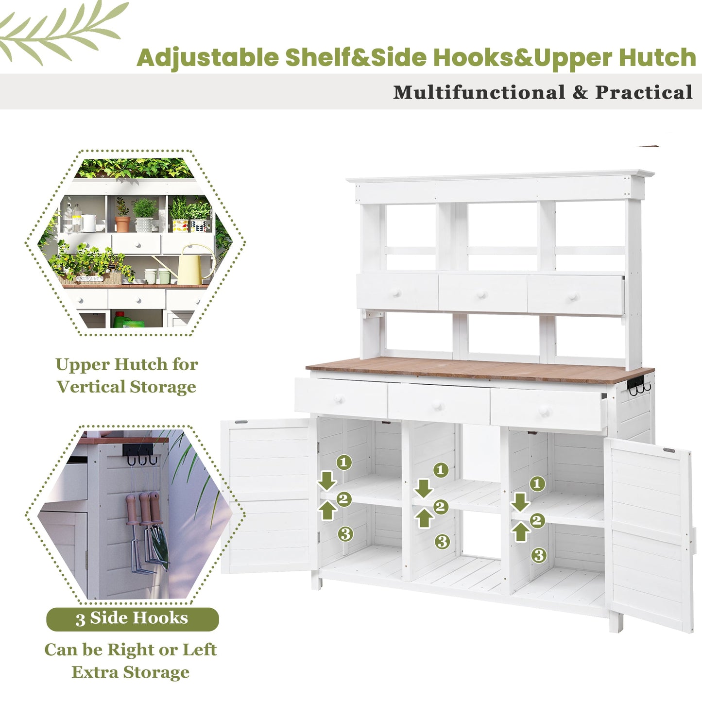 65.7'' H Tall Garden Potting Bench Table with Hutch,Patio Storage