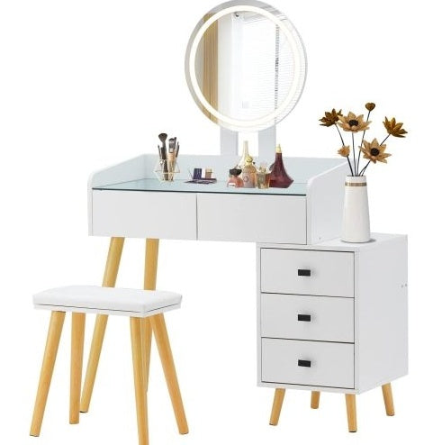 Dressing Table With LED Lights Glass Top Dressing Table With