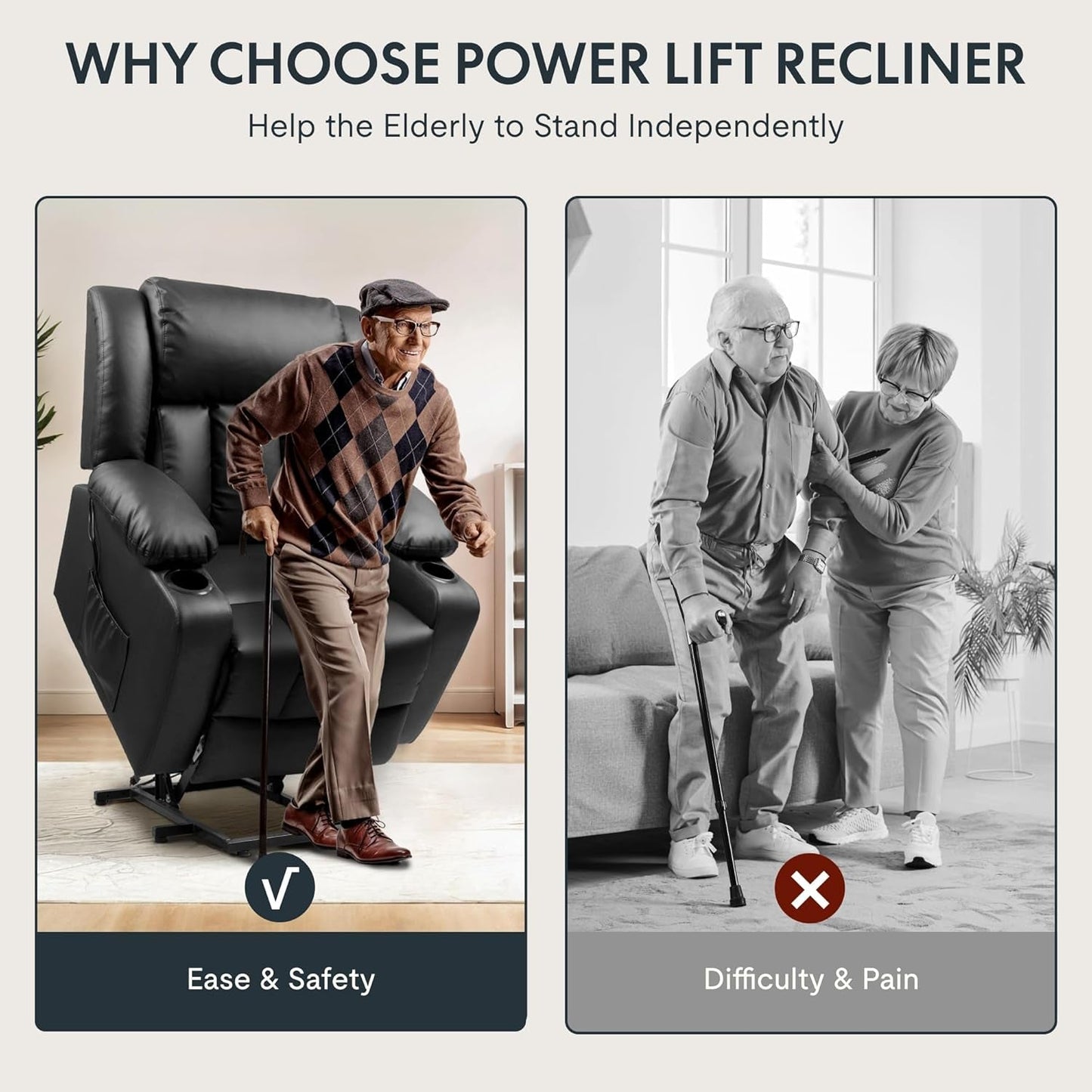 XL31 Power Lift Recliner Chair for Elderly, Oversized Electric Leather