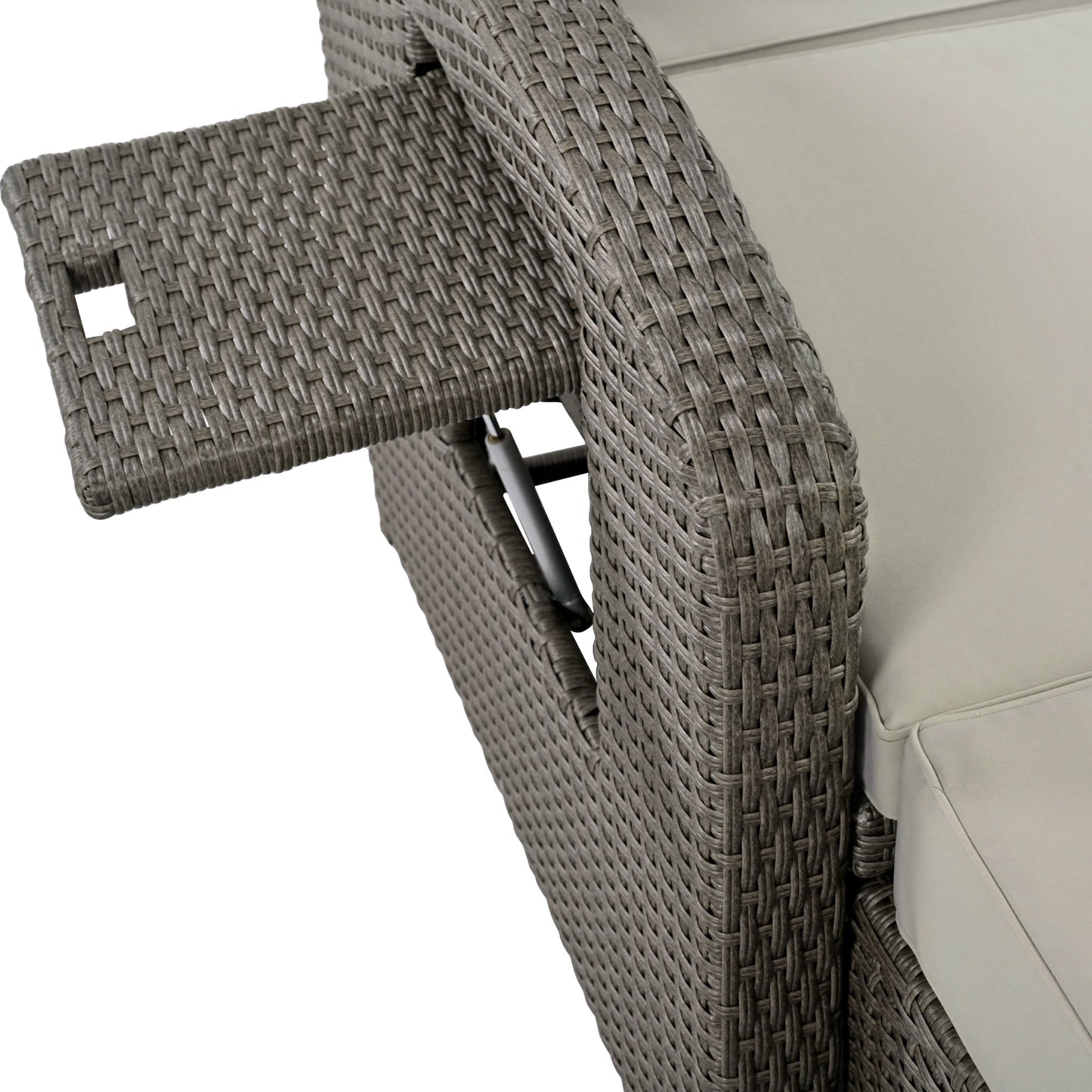 PE Wicker Rattan Double Chaise Lounge, 2-Person Reclining Daybed with