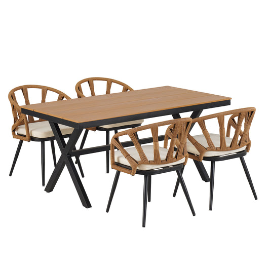 Contemporary Outdoor Set with PE Rattan Chairs and Plastic Wood
