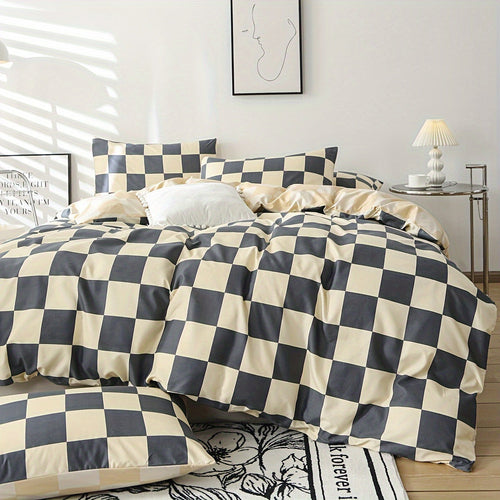 3Piece Checkered Duvet Cover Set for Bedroom